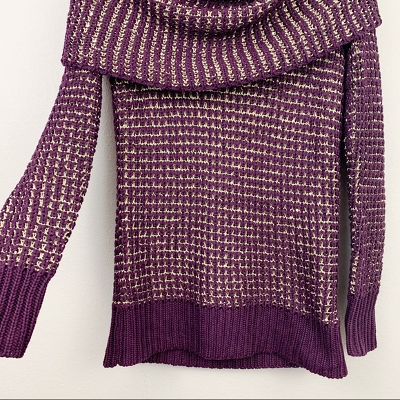Cache Dark Purple Metallic Gold Cowl Neck Sweater - Picture 3 of 8